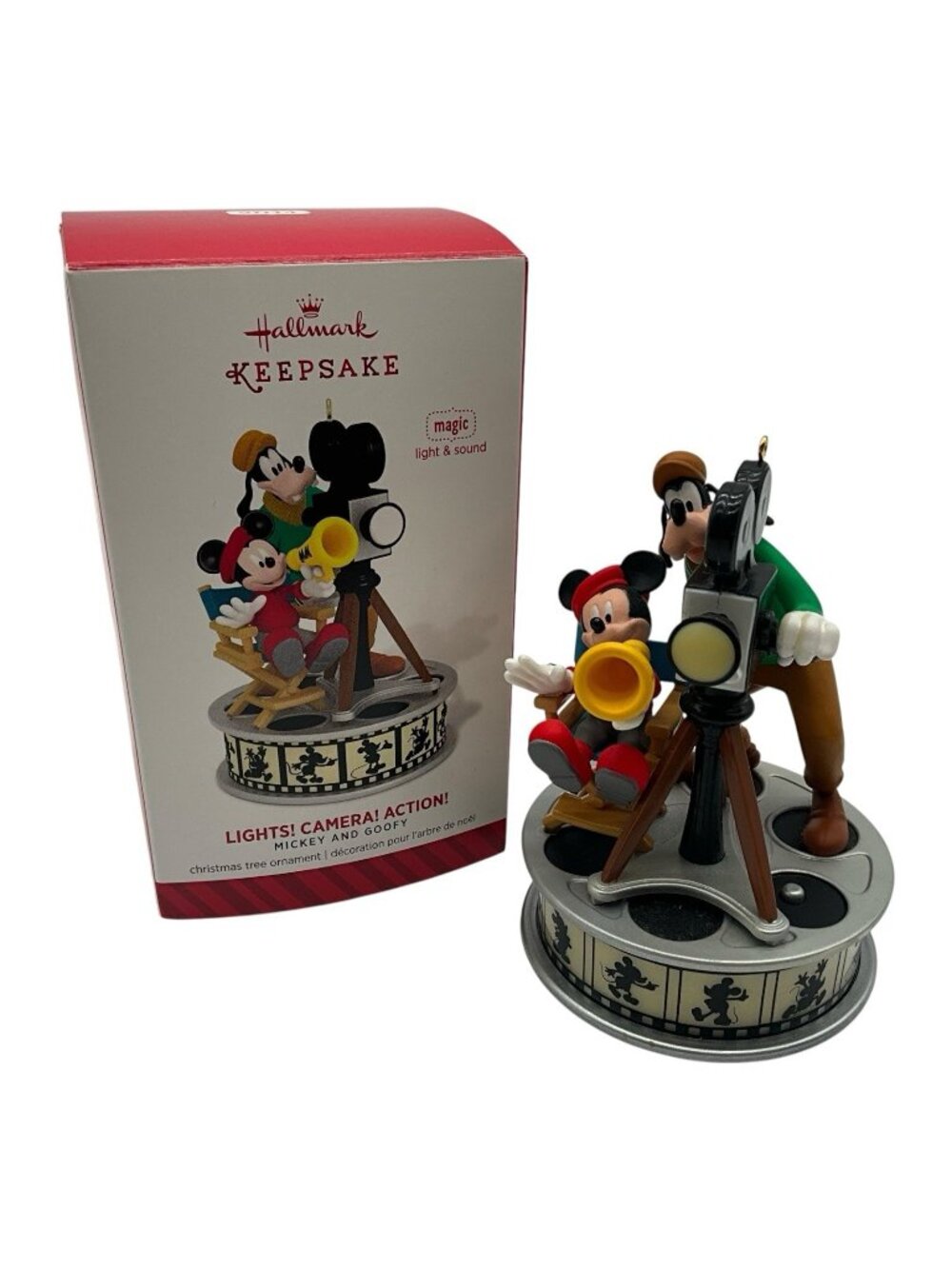 Hallmark Disney Mickey Mouse and Goofy Lights Camera Action Magic Ornament 2014